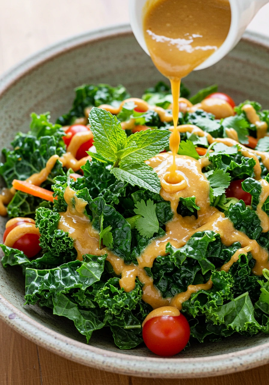 Lacinato Kale & Mint Salad with Spicy Peanut Dressing